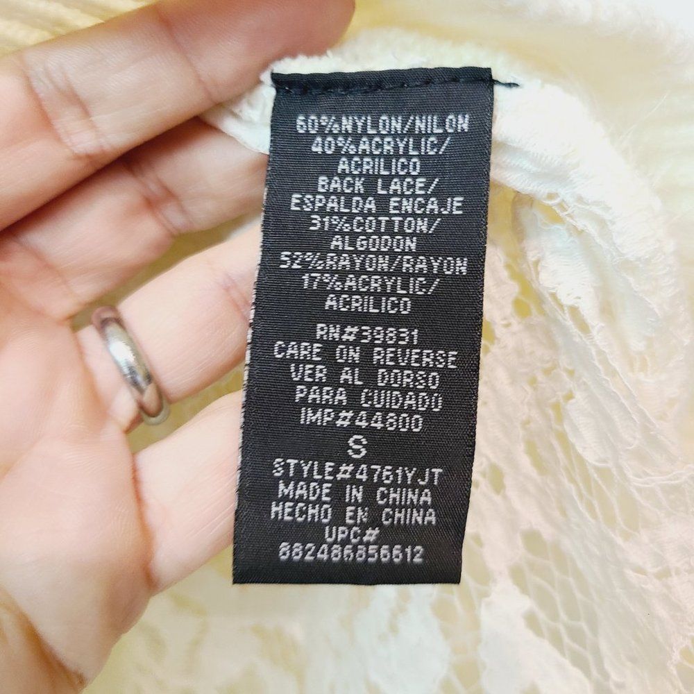 XOXO Sweater Lace Back Cream Fuzzy Soft Striped Womens Small - Picture 7 of 8